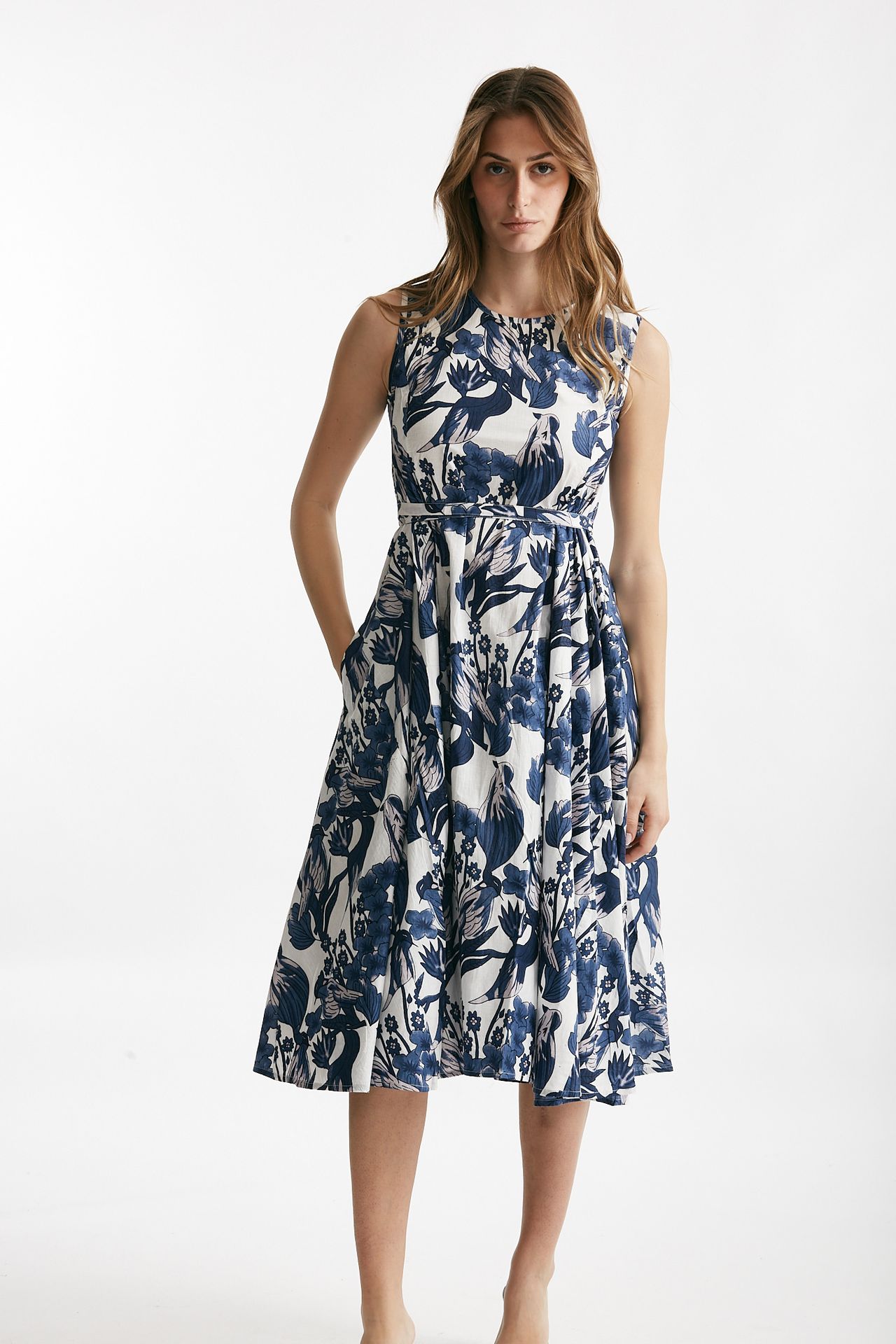 abito smanicato fantasia bianca e blu donna Elleblue - 1