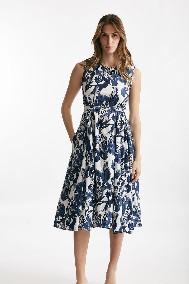 abito smanicato fantasia bianca e blu donna Elleblue - 1