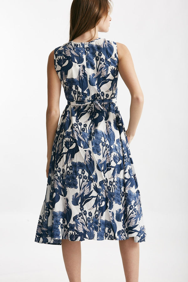 abito smanicato fantasia bianca e blu donna Elleblue