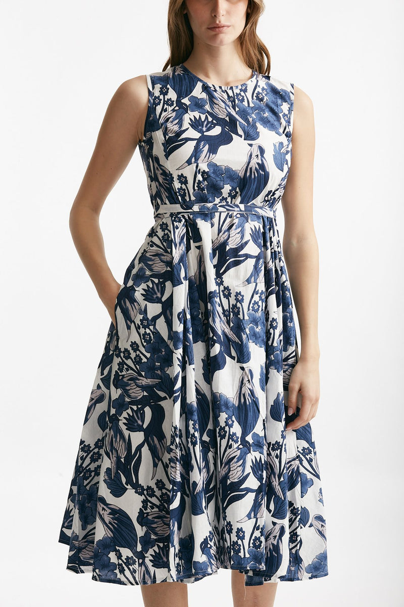 abito smanicato fantasia bianca e blu donna Elleblue - 3