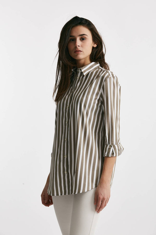 camicia in cotone stretch a righe bianco/verde donna Fay
