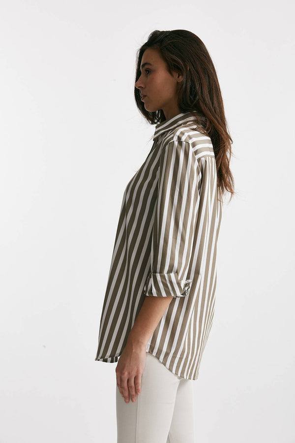 camicia in cotone stretch a righe bianco/verde donna Fay