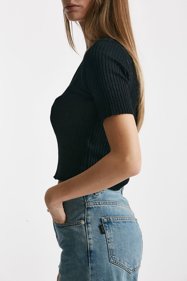 maglia a costine nero scollo a v donna Grifoni