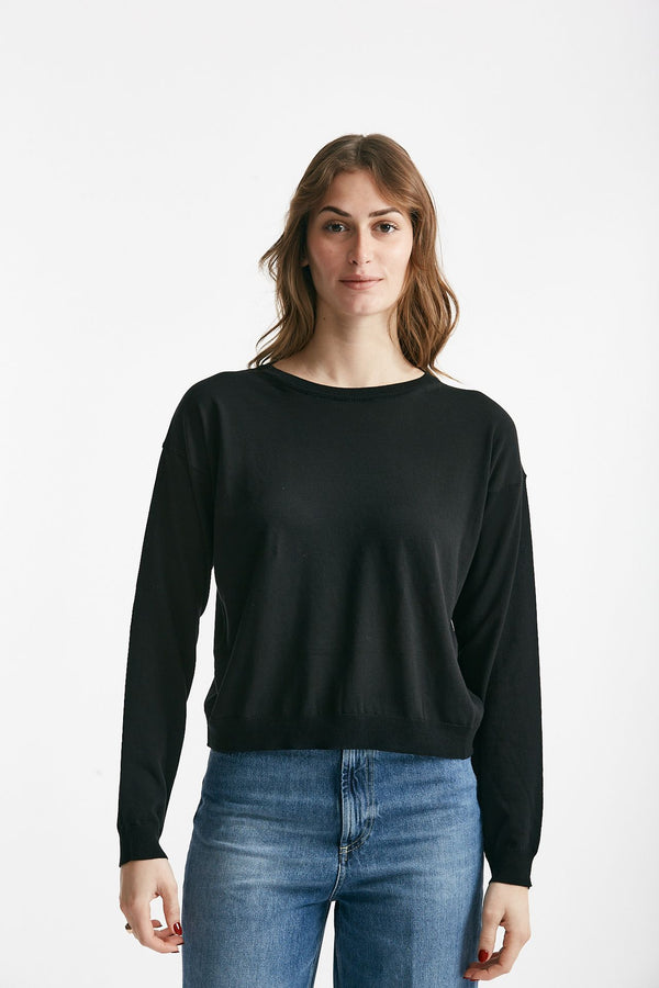 maglia in cotone e seta nero donna Grifoni
