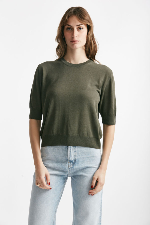 maglia girocollo verde militare donna Grifoni
