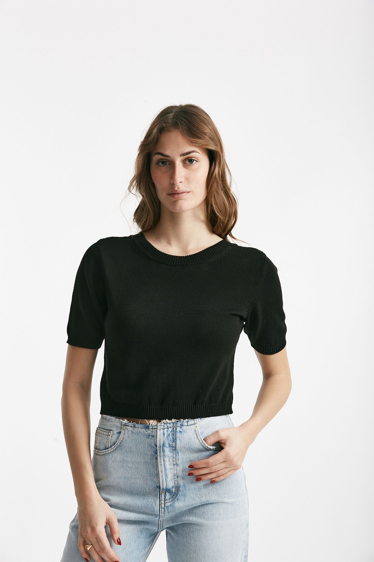 maglia girocollo crop nero donna Grifoni - 1