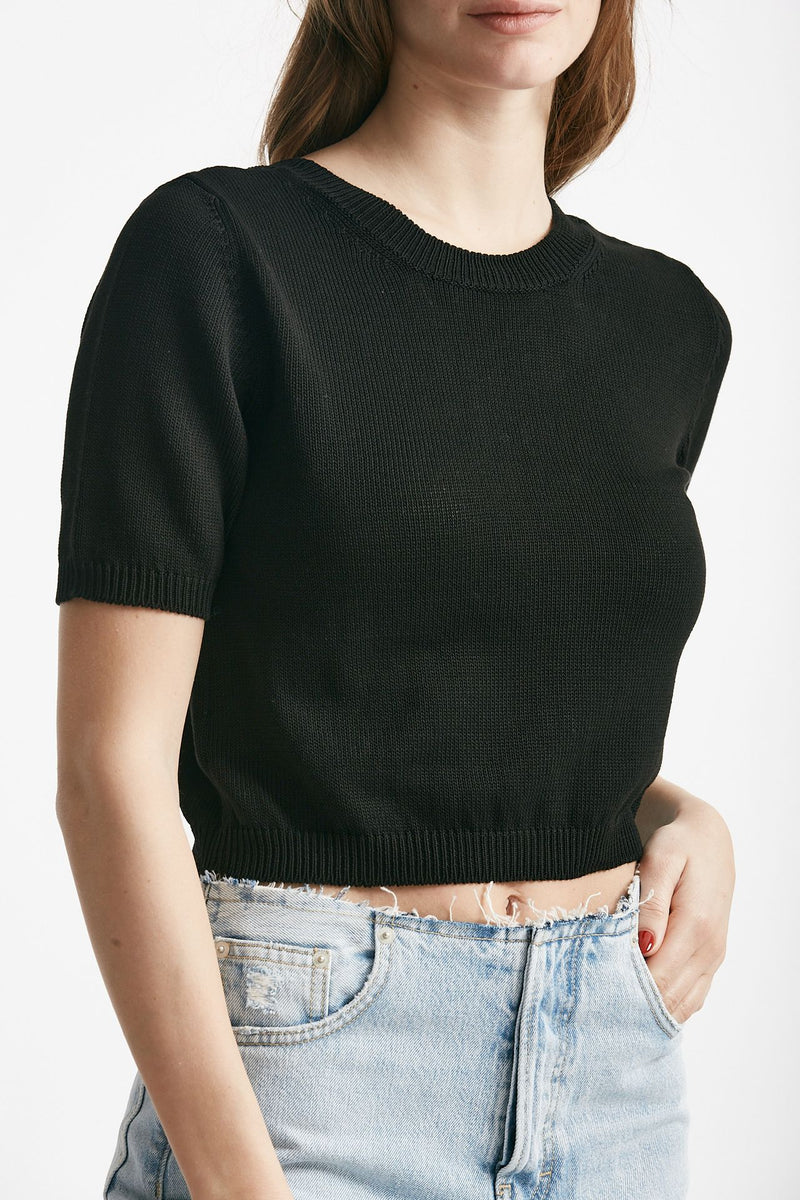 maglia girocollo crop nero donna Grifoni - 4