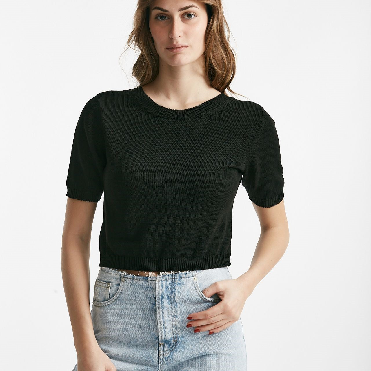 maglia girocollo crop nero donna Grifoni - 5