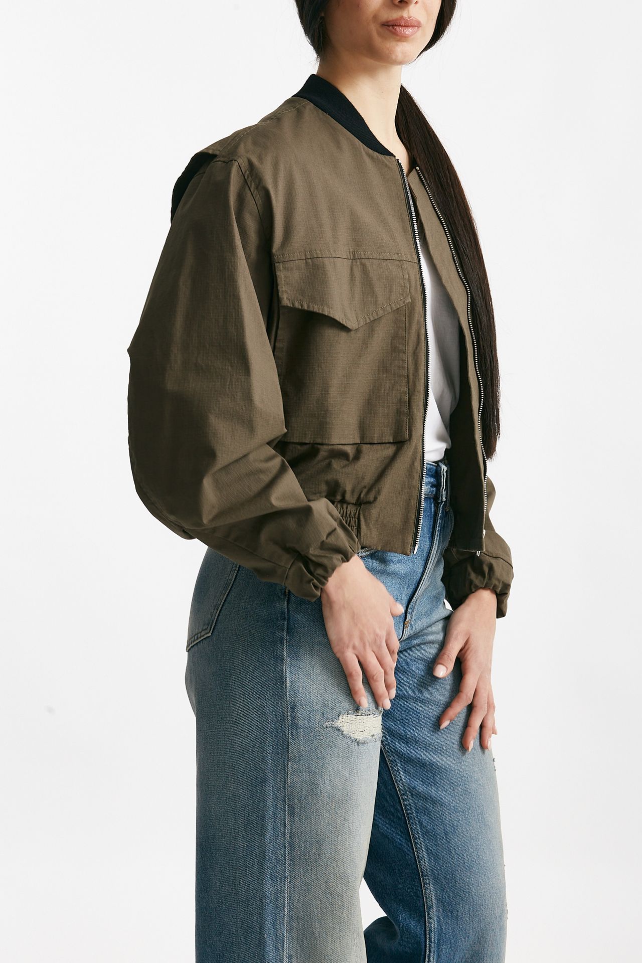 bomber crop verde militare donna Grifoni - 1