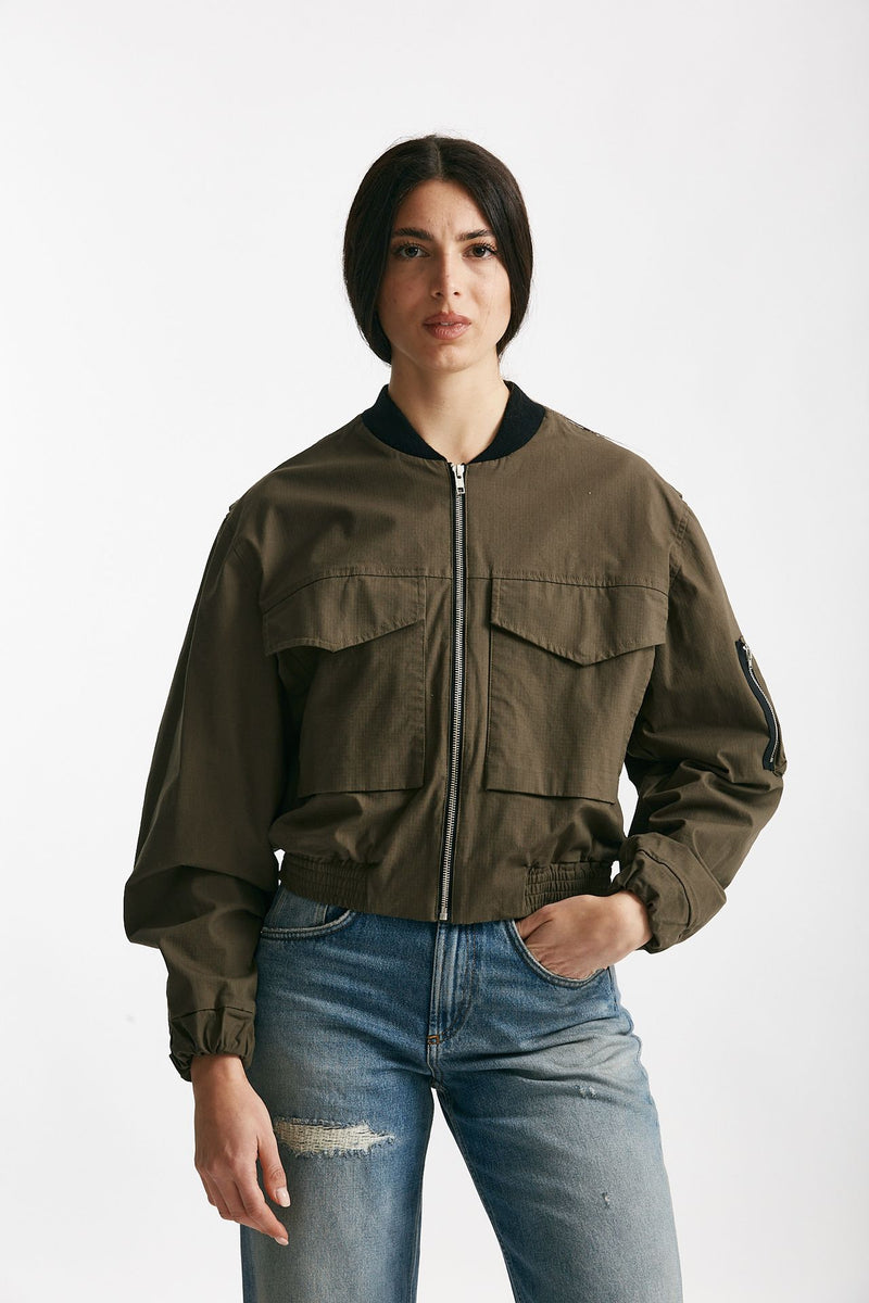 bomber crop verde militare donna Grifoni - 5