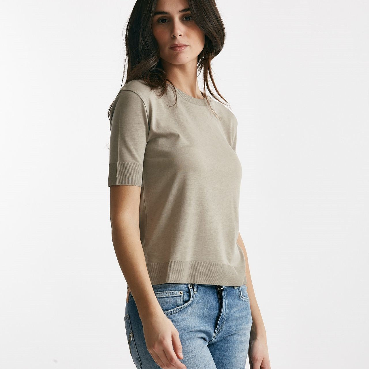 t-shirt basica in cotone tortora donna Herno - 7