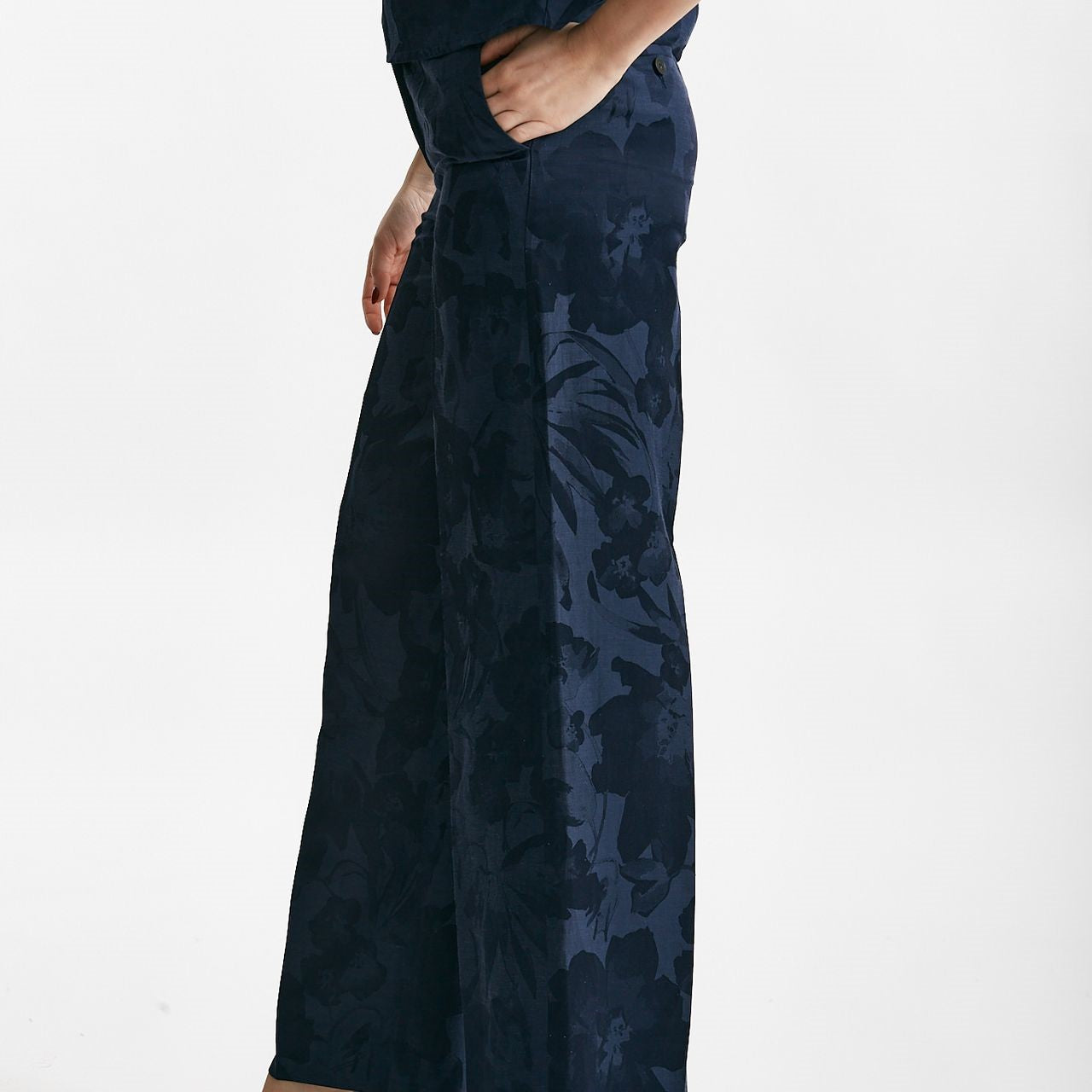 pantalone palazzo neera fantasia fiorata blu donna Incotex - 6