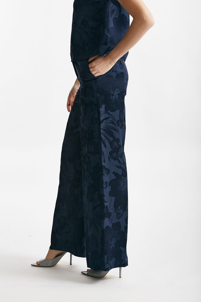 pantalone palazzo neera fantasia fiorata blu donna Incotex - 2