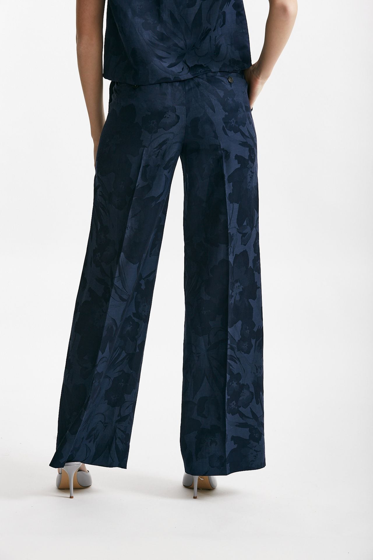 pantalone palazzo neera fantasia fiorata blu donna Incotex - 3