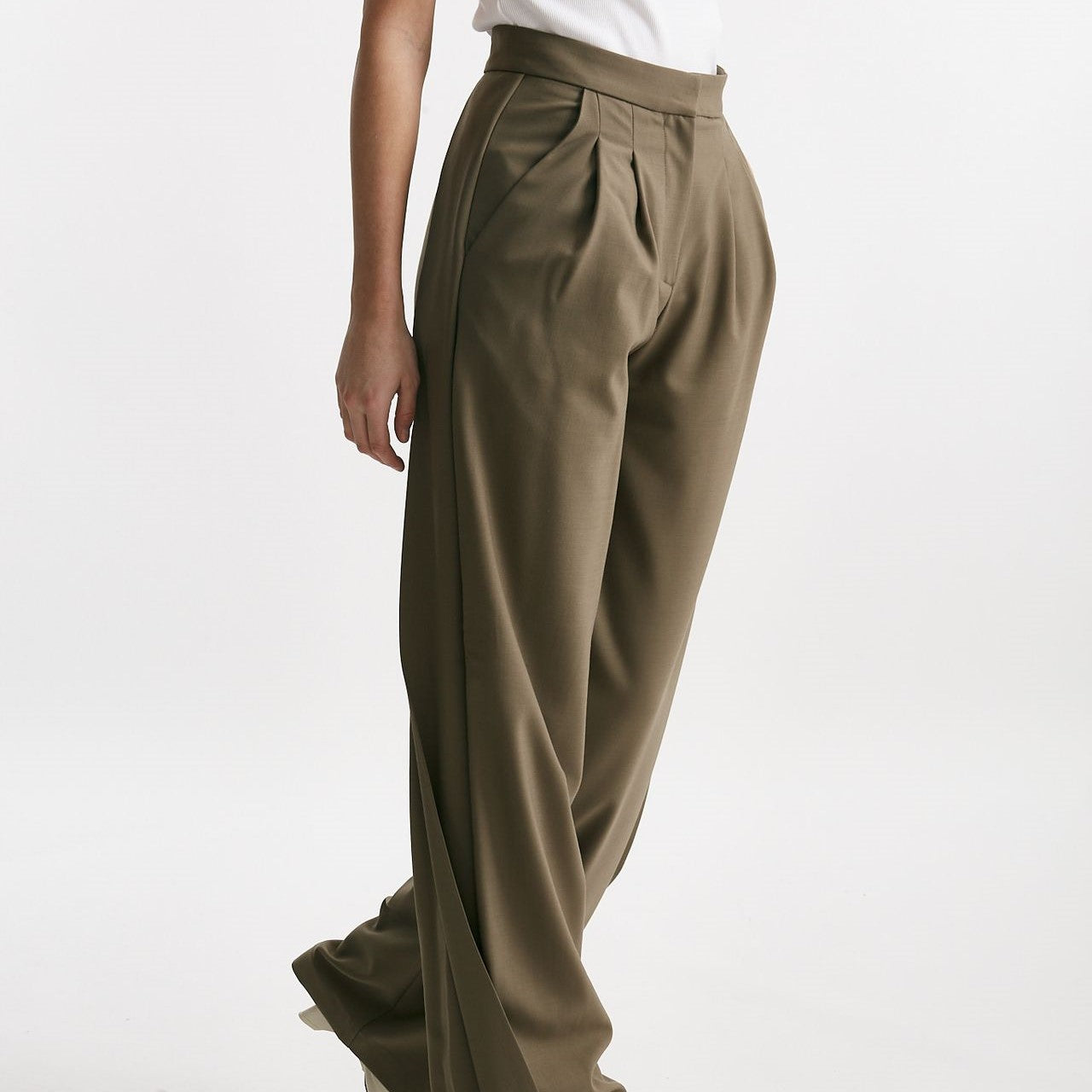 pantalone pinces vita alta con pinces kaki donna Iro - 8