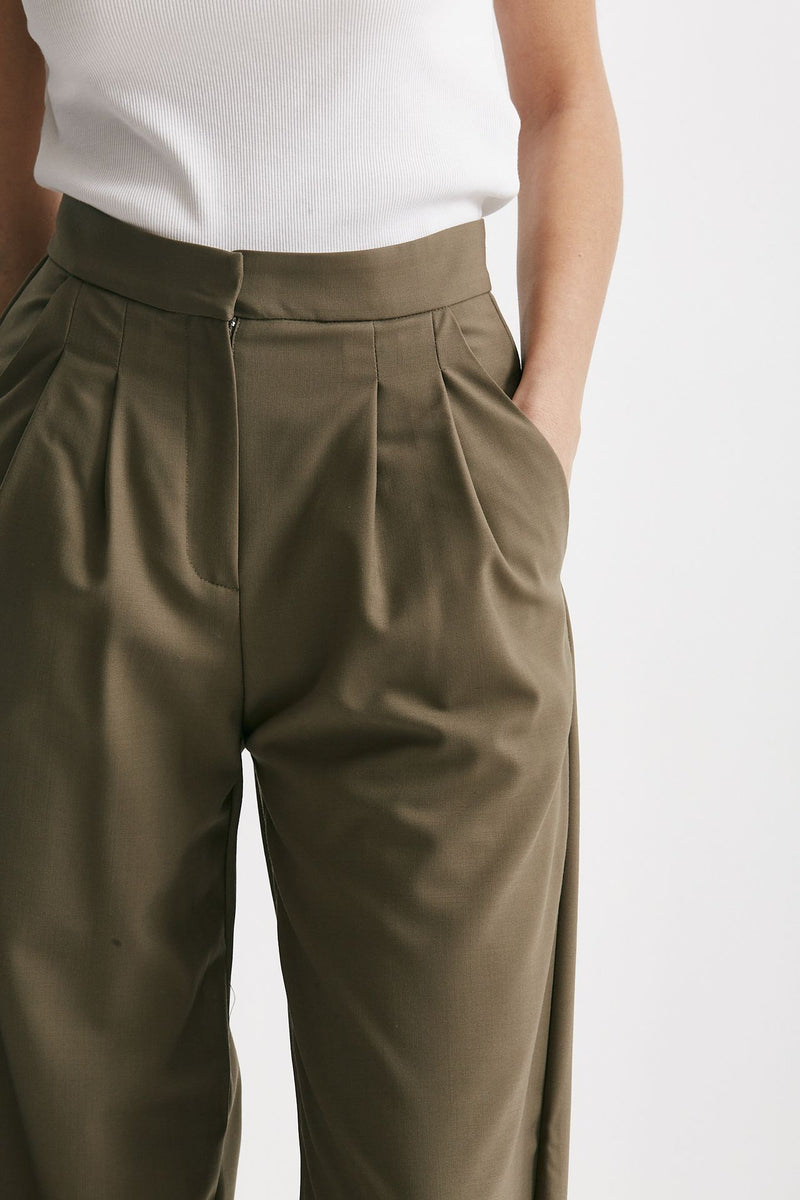 pantalone pinces vita alta con pinces kaki donna Iro - 3