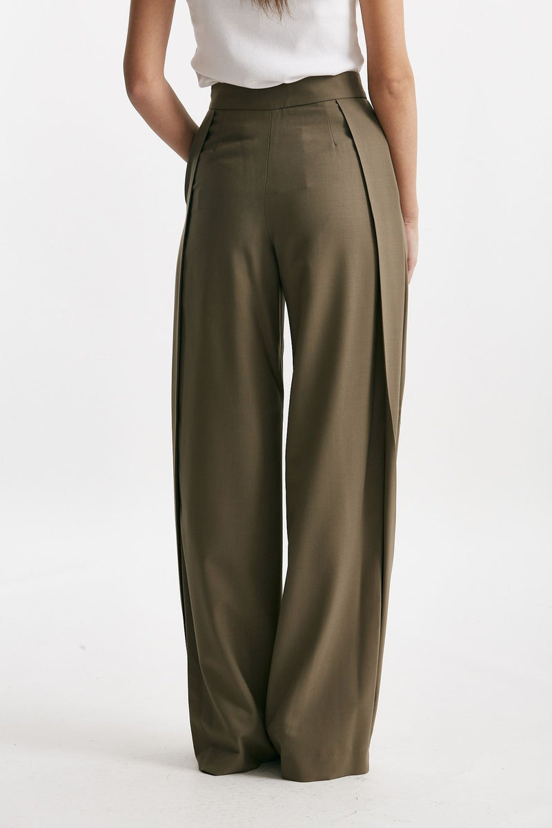 pantalone pinces vita alta con pinces kaki donna Iro - 5