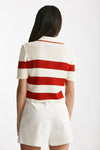 maglia polo rigata panna e rossa donna Laneus - 3