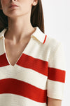 maglia polo rigata panna e rossa donna Laneus - 5