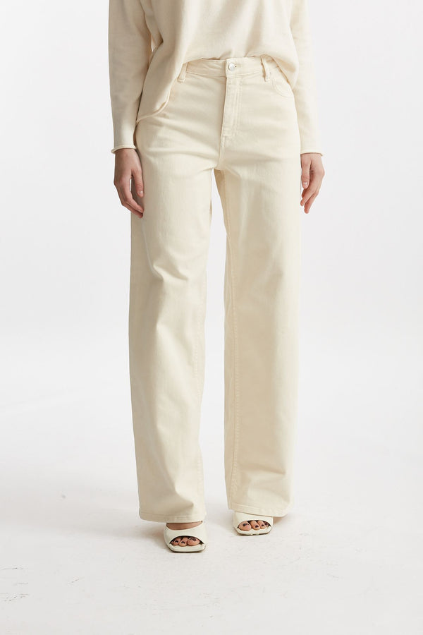 jeans palazzo vita alta panna donna Nude