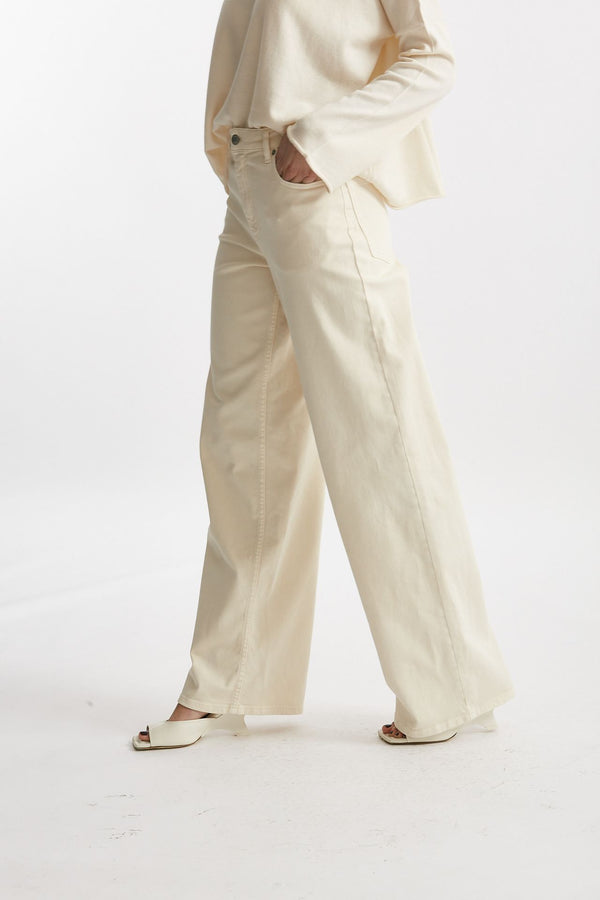 jeans palazzo vita alta panna donna Nude