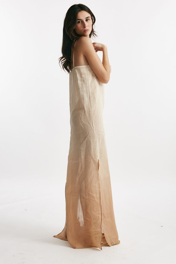 abito lungo in lino beige degrade donna Nude