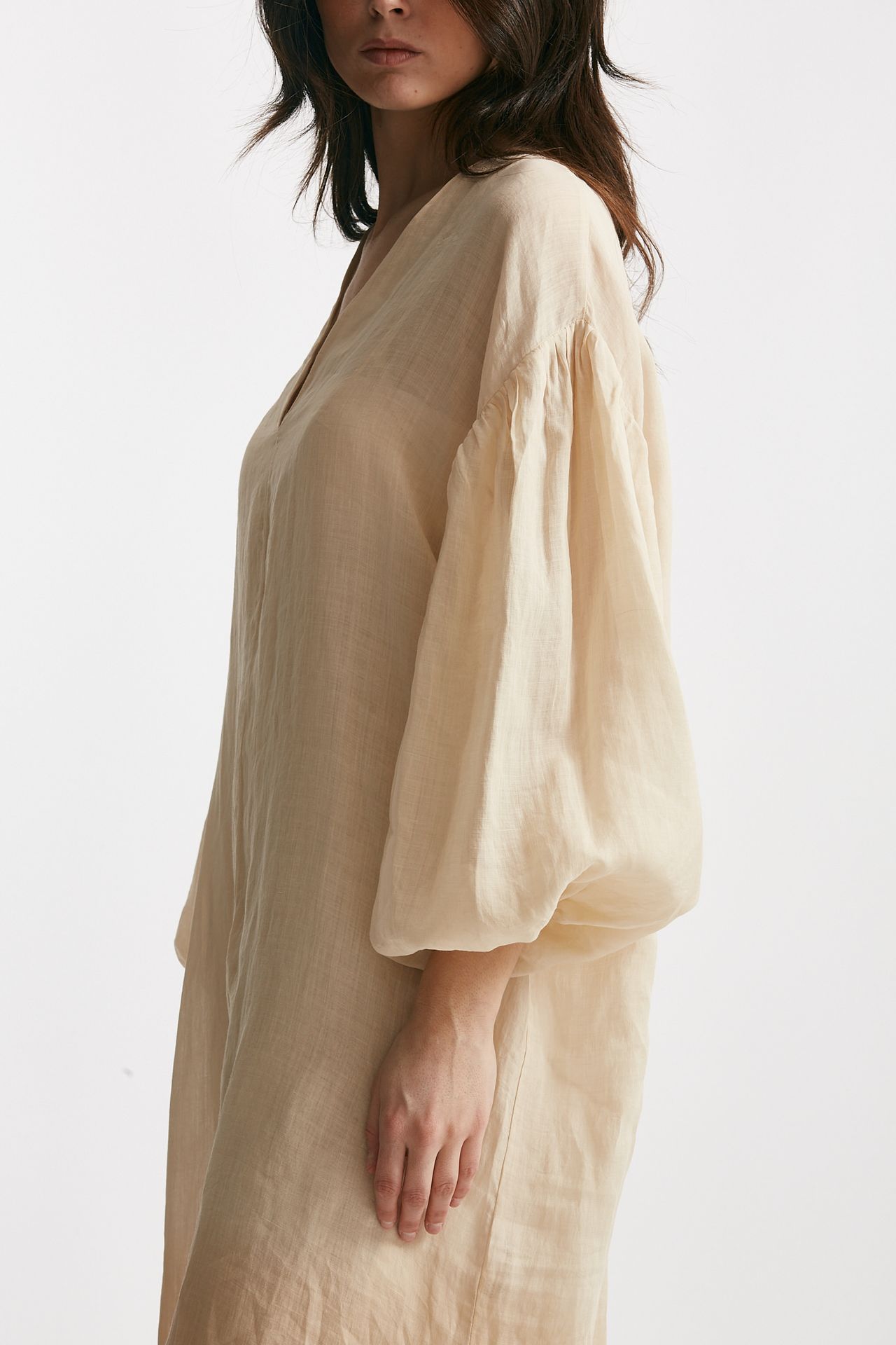 abito lungo in lino beige degrade donna Nude - 3