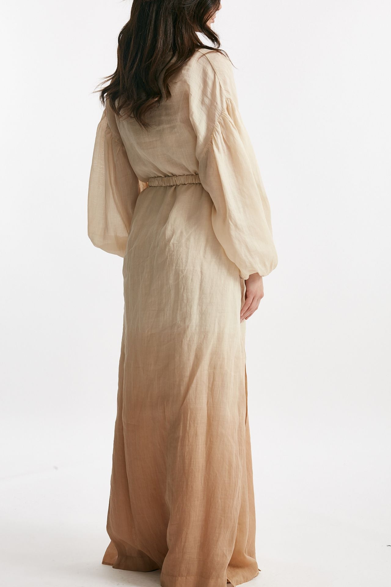 abito lungo in lino beige degrade donna Nude - 4