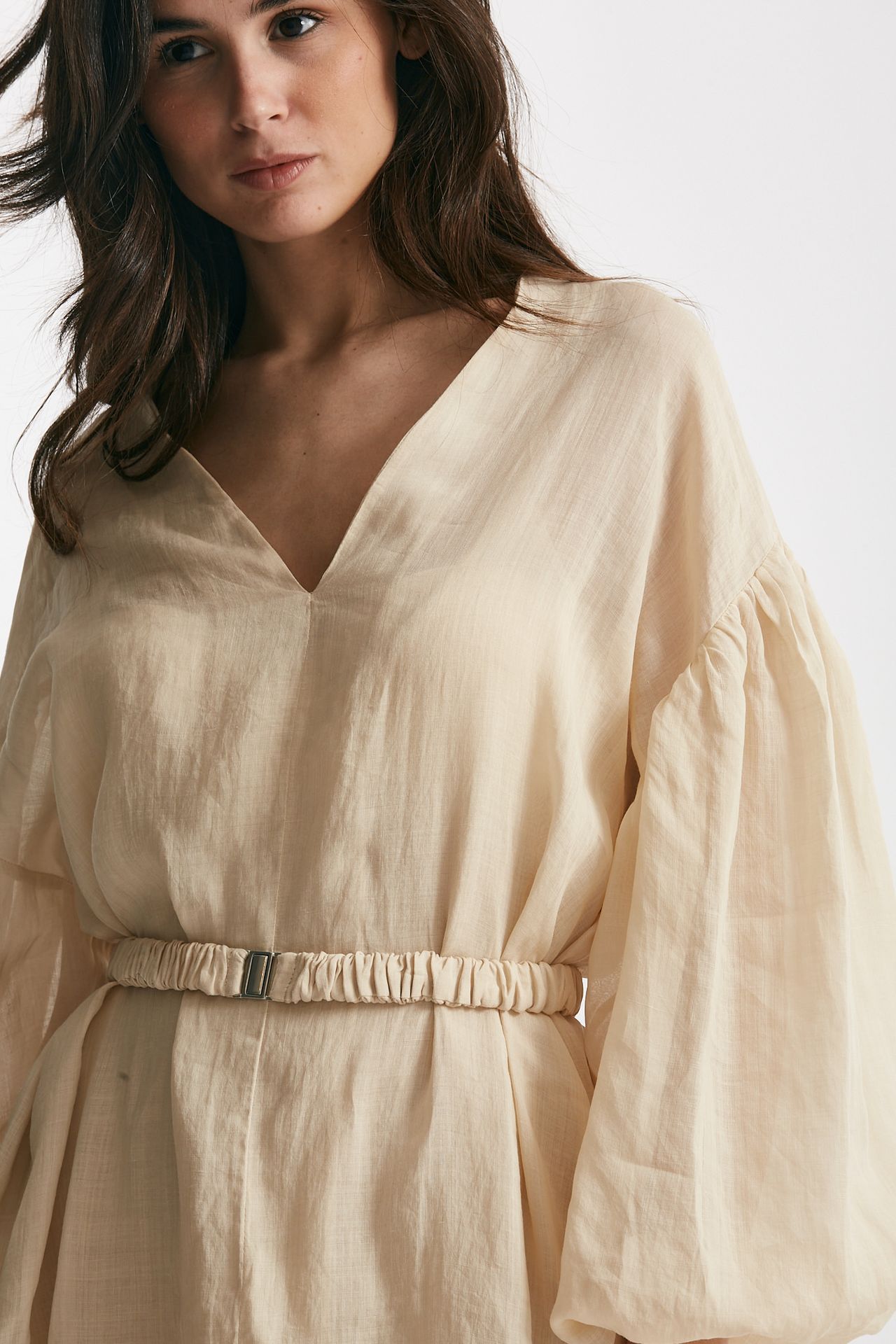 abito lungo in lino beige degrade donna Nude - 6