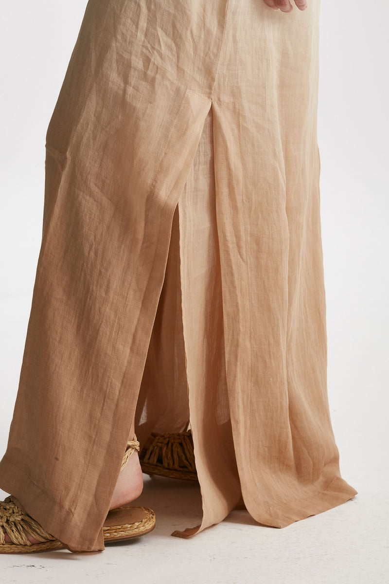 abito lungo in lino beige degrade donna Nude - 8