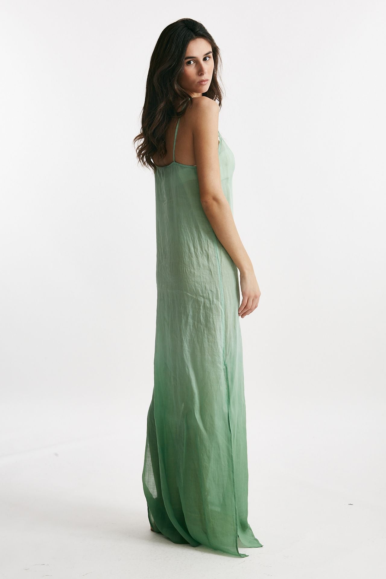 abito lungo in lino verde acqua degrade donna Nude - 2