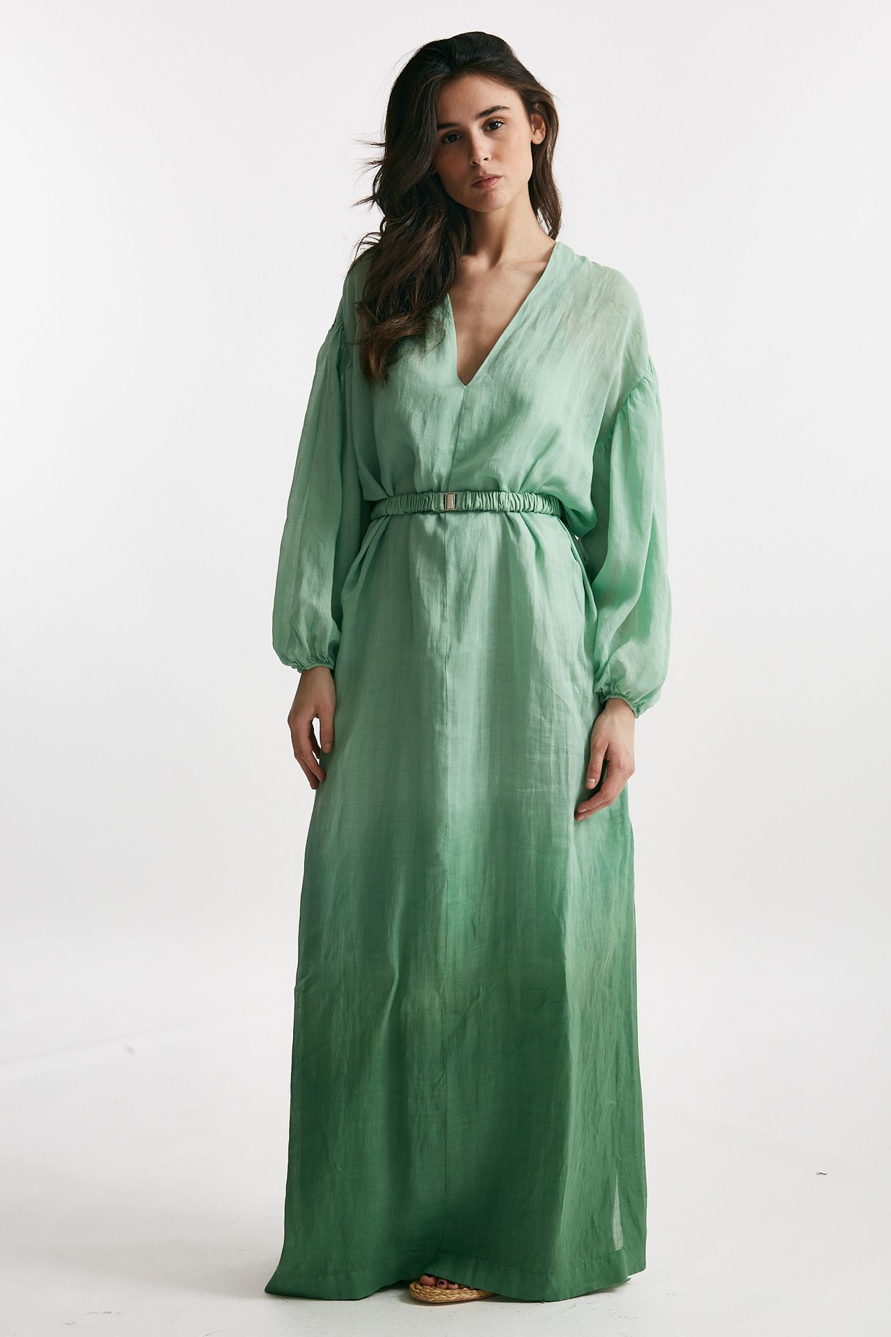 abito lungo in lino verde acqua degrade donna Nude - 4