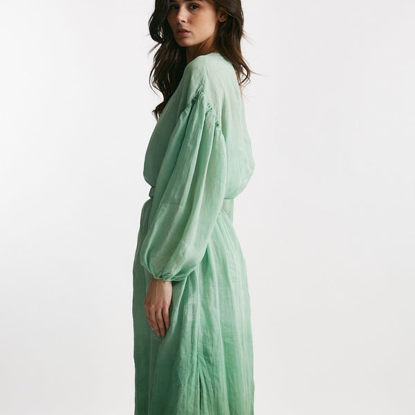 abito lungo in lino verde acqua degrade donna Nude