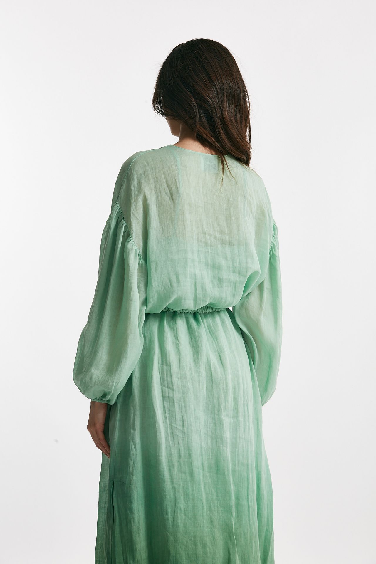 abito lungo in lino verde acqua degrade donna Nude - 6
