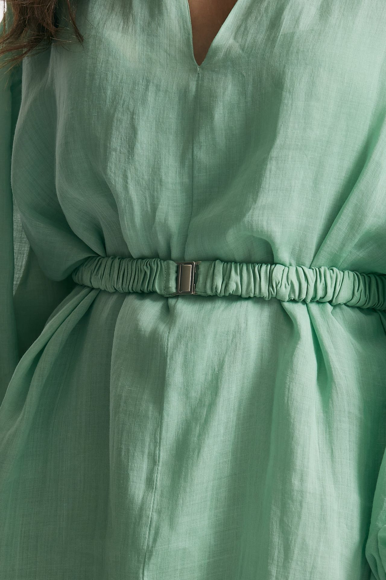 abito lungo in lino verde acqua degrade donna Nude - 9