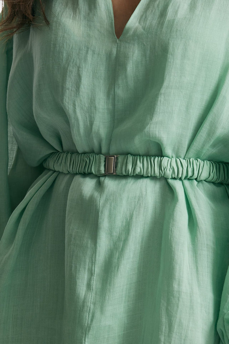 abito lungo in lino verde acqua degrade donna Nude - 9