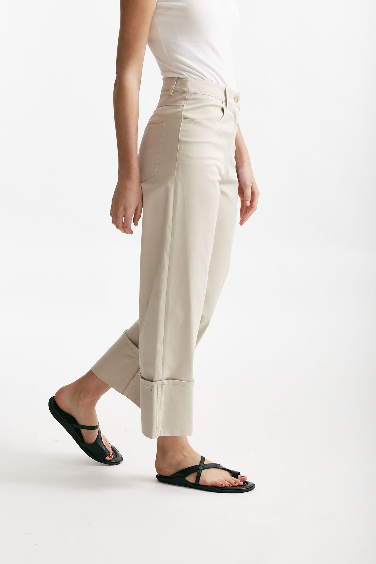 pantalone vita alta in cotone ghiaccio donna ( p - s ) - 3