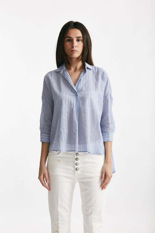 camicia rigata azzurra e bianca donna ( p - s )