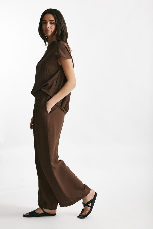 camicia effetto stropicciato marrone donna ( p - s )