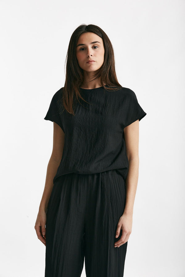 camicia effetto stropicciato nero donna ( p - s )