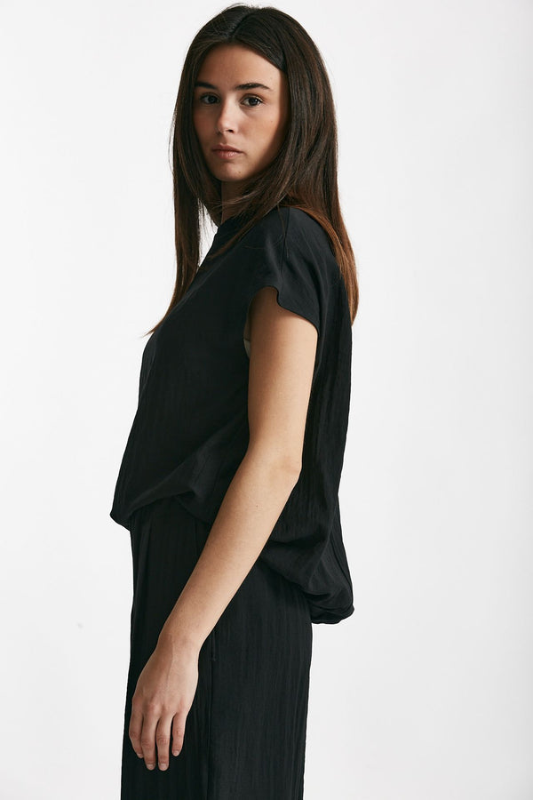 camicia effetto stropicciato nero donna ( p - s )