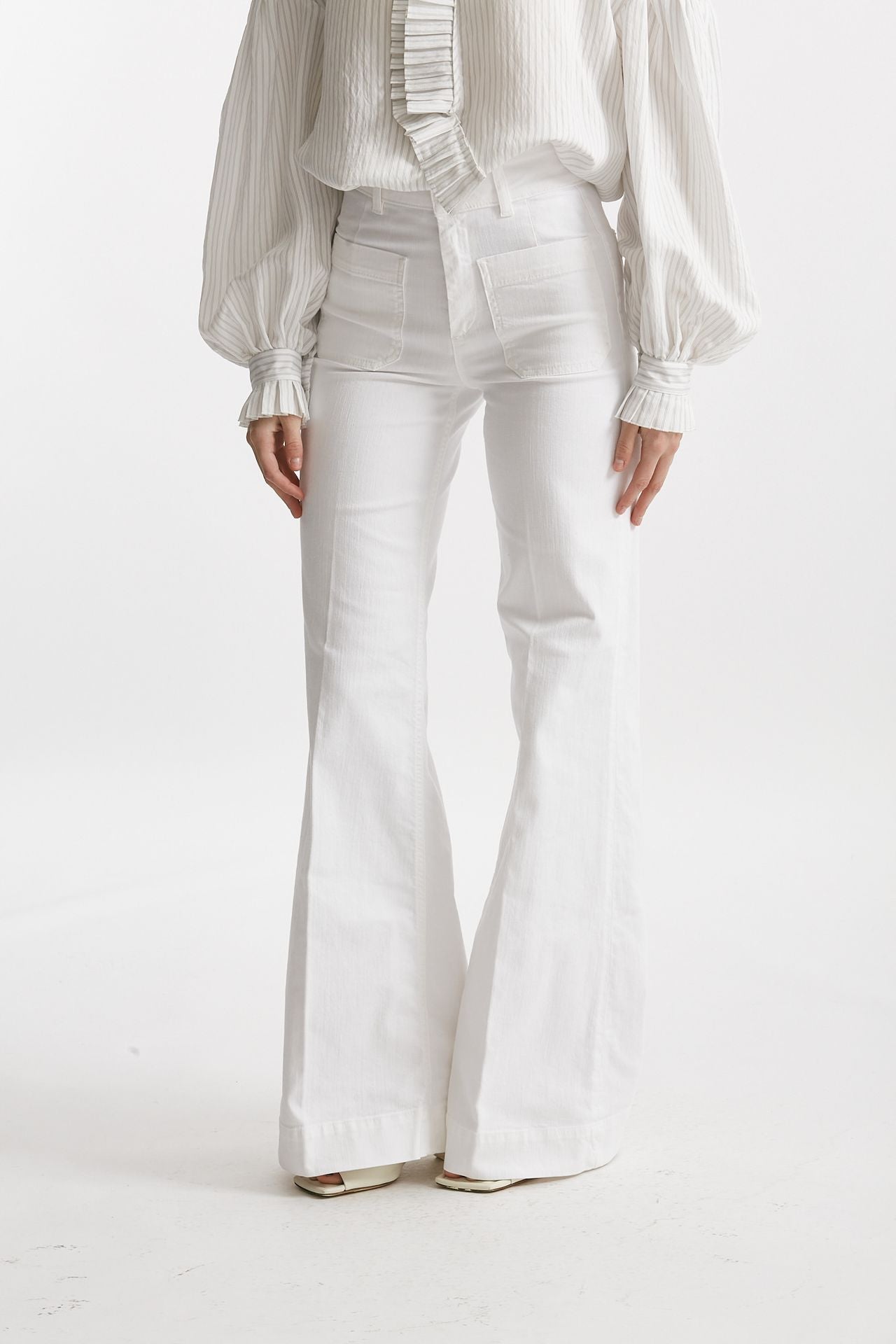 jeans a zampa bianco vita alta donna Seafarer - 1