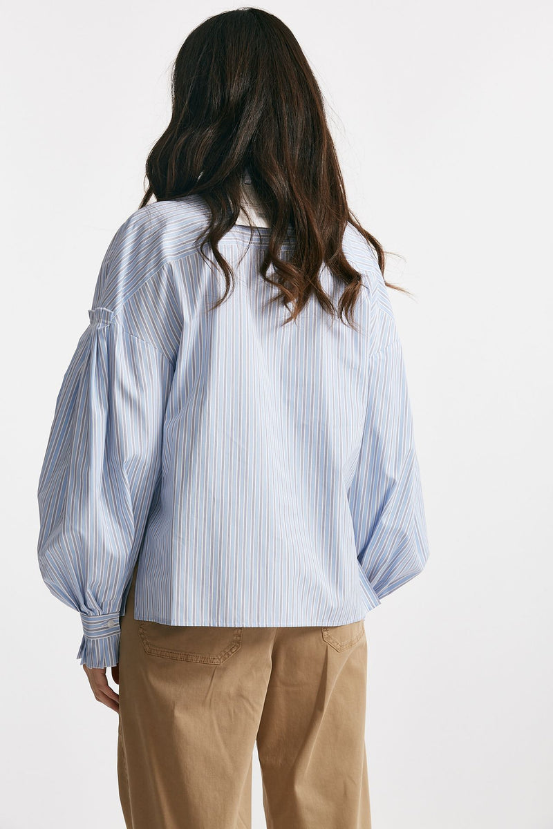 camicia rigata bianco e azzurro over donna Seafarer - 3