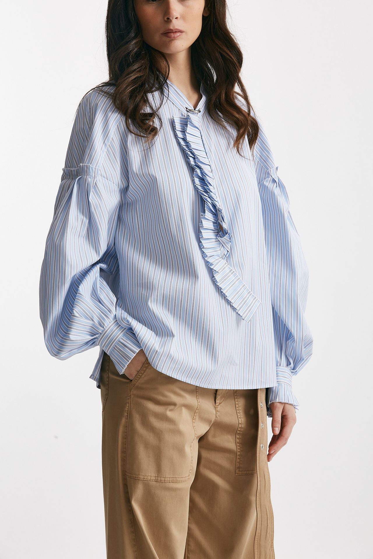 camicia rigata bianco e azzurro over donna Seafarer - 4