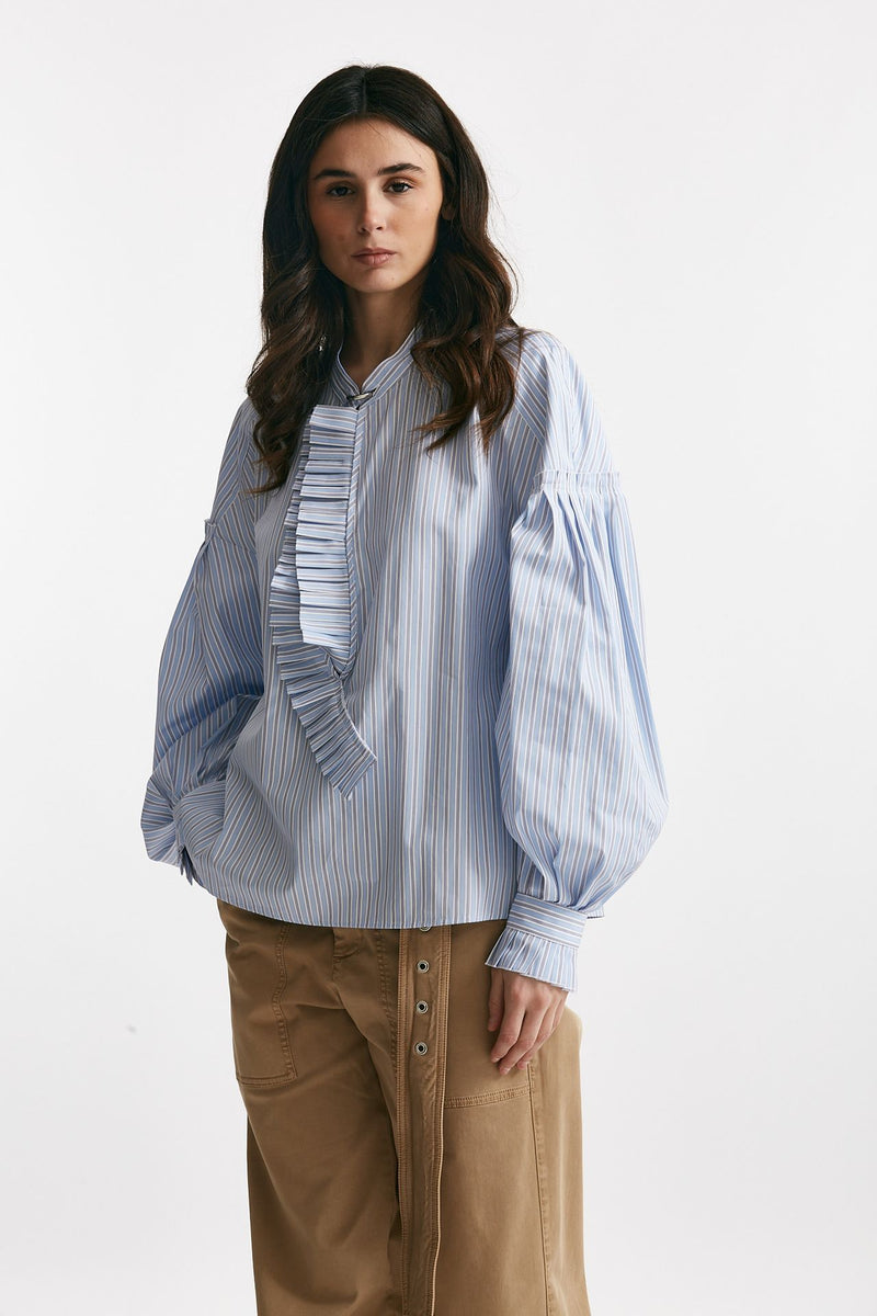 camicia rigata bianco e azzurro over donna Seafarer - 5