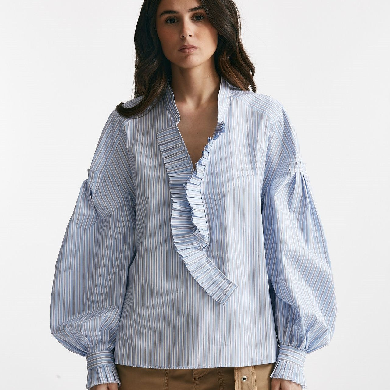camicia rigata bianco e azzurro over donna Seafarer - 8