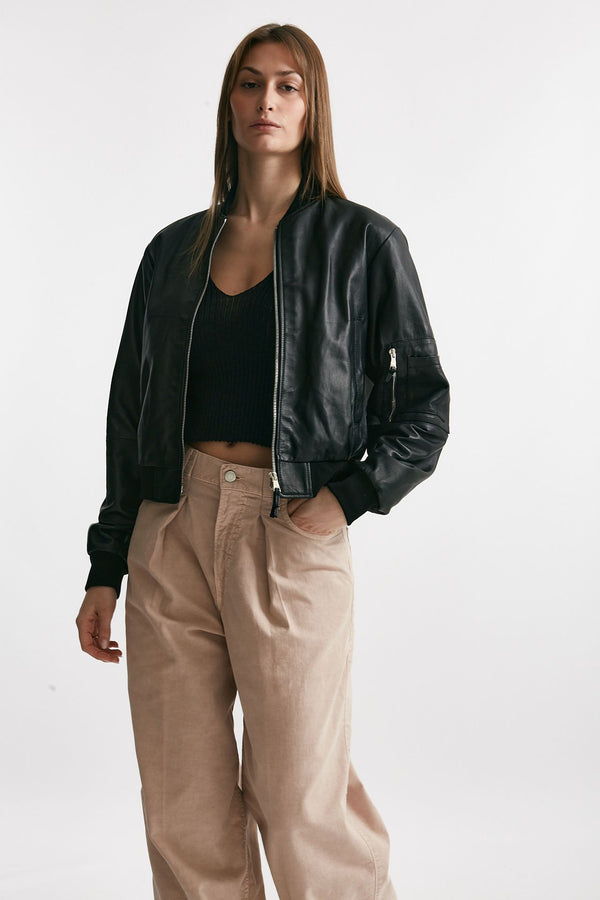 bomber in pelle nero donna Myskin