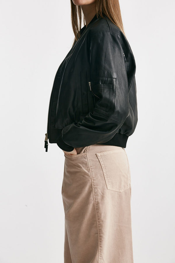 bomber in pelle nero donna Myskin