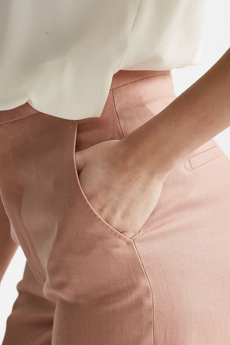 bermuda in lino vita alta rosa donna Tagliatore - 5