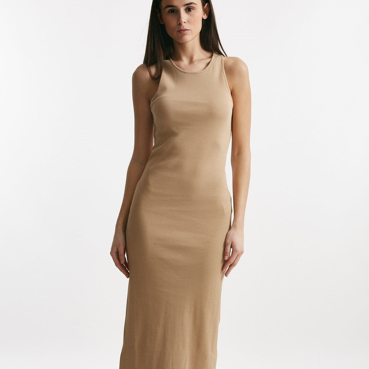 abito lungo cammello lavorazione a costine donna Federica tosi - 7